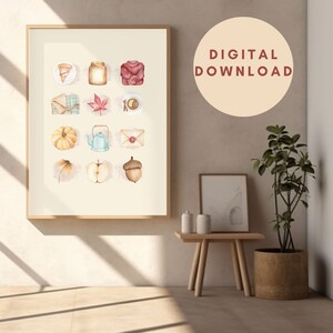 Acogedoras ilustraciones de otoño arte de pared, cartel de otoño de temporada imprimible, descarga digital instantánea, regalo para el nuevo hogar, regalo de cumpleaños de Virgo