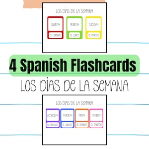 Flashcards des jours de la semaine en espagnol, outil d’étude de l’apprentissage des langues pour les débutants, ensemble de 4, ressources pédagogiques, vente de rentrée scolaire