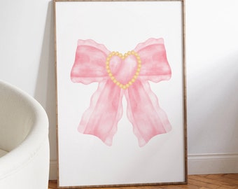 Pink Bow Wall Art, Ruffled Pink Bow, Coquette Prints, Wall Decor, Pink Room Decor, Preppy Posters, Girls Nursery Decor, Little Girl Room Art