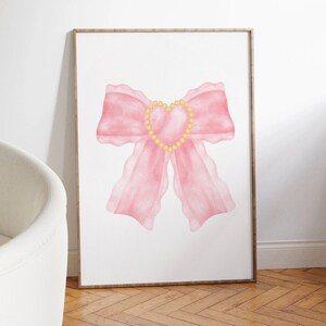 Art mural avec noeud rose, Noeud rose à volants, impressions coquettes, décoration murale, décoration de chambre rose, posters preppy, décoration de chambre de fille, oeuvre d&#39;art pour chambre de petite fille