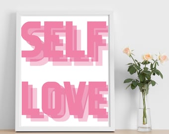 Poster rosa con amore per se stessi, decorazione per camera da letto, arte murale estetica, stampe femminili, decorazione per dormitorio