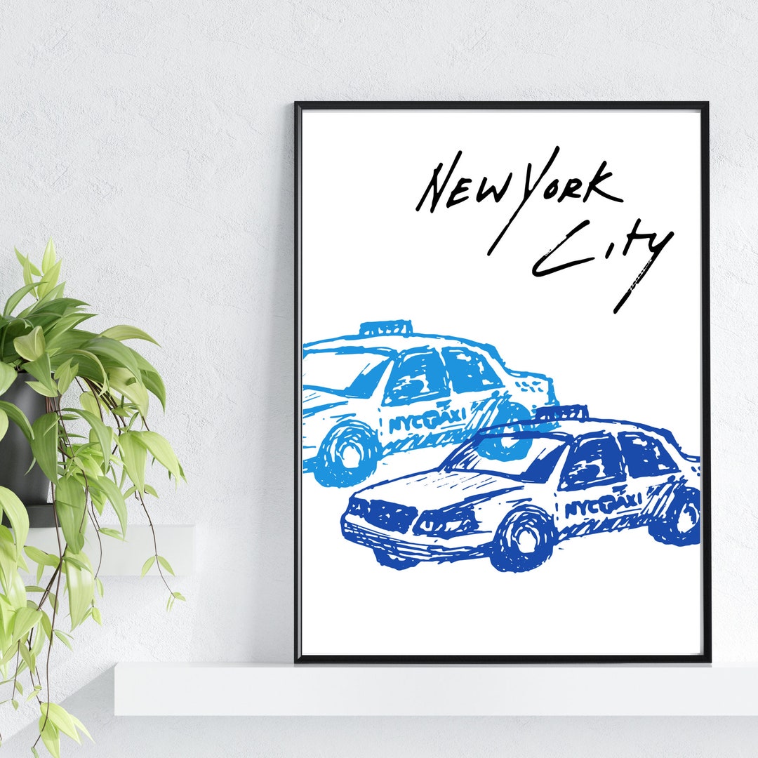 New York City Wall Art Blue Taxi Cab Poster Trendy Art NYC Poster Decor ...
