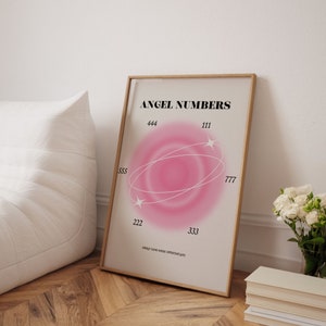 Angel Numbers Poster, Angel Numbers Print, Pink Aura, Alignment Support Protection, Trendy Prints, Gradient, Energy, Spiritual Wall Art