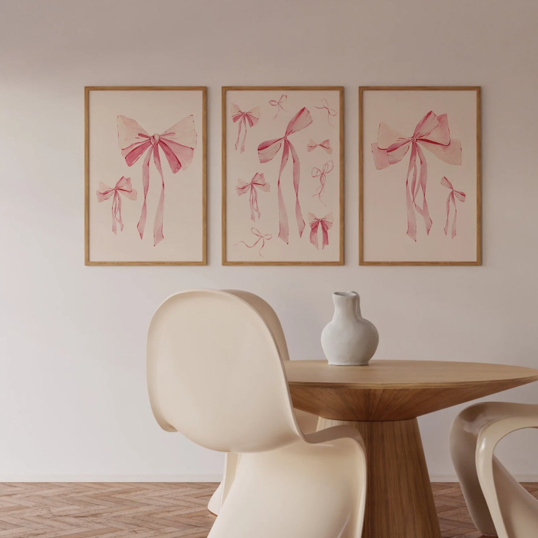 Trendy Pink Bows Wall Art Set of 3, Coquette Pink Bow Print, Pink Wall Decor, Bow Art ...