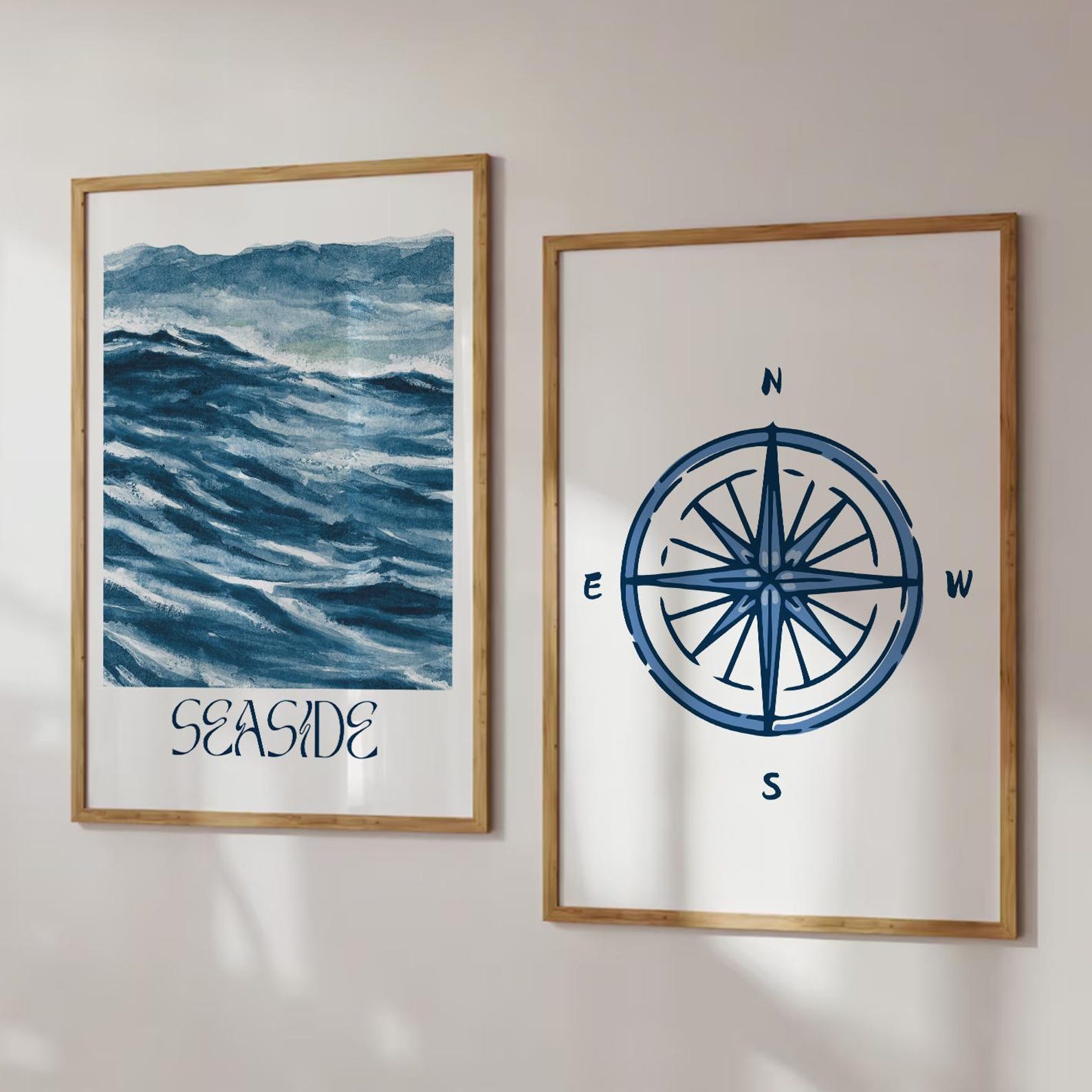 Dark Blue Coastal Prints Wall Art Set of 6 for Beach House, Bedroom ...