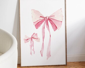 Trendy Pink Bows Wall Art, Pink Coquette Art, Trendy Bows, Preppy Wall Art, Pink Ribbons, Coquette Pink Bows, Retro Prints, Room Decor