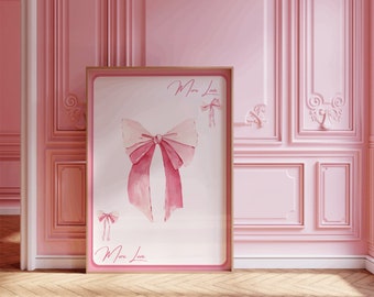 Pink Bows Print, Balletcore wall art, Coquette Wall Decor, Pink Room Decor, Preppy Posters, Trendy, Retro, Bow Poster, Minimalist, Under 10