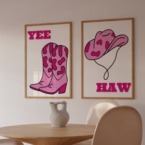 Yeehaw typography art print Pink cowgirl boots poster western wall decor pink print preppy pink wall art howdy rodeo digital download
