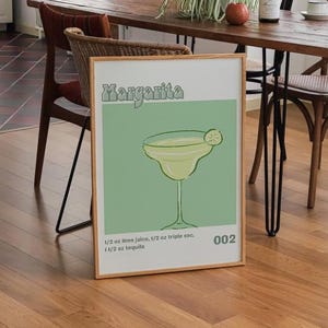 Plakat z przepisem na margaritę, zielony koktajl do wydrukowania na ścianę do wózka barowego, modny wystrój domu, kuchnia, plakat Cheers, wystrój domu na plaży
