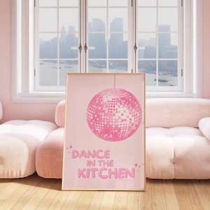 Disco Ball Print, Discoball Print, Pink Disco Ball, Dance In The Kitchen Print, Trendy Wall Art, Instant Download, Retro Wall Art, Retro