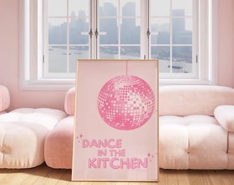 Disco Ball Print, Discoball Print, Pink Disco Ball, Dance In The Kitchen Print, Trendy Wall Art, Instant Download, Retro Wall Art, Retro