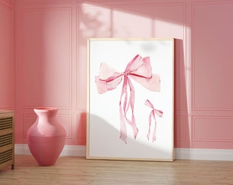 Pink Bow Wall Art, Coquette Room Decor, Pink Prints, Bow Room Decor, Balletcore Poster, Pink Bows Art Print, Trendy Prints, Retro Art Print