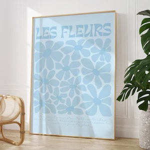 Blue Graphic Flowers Poster Les Fleurs Print Floral Wall Art