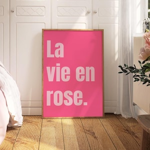 Pink Wall Art La Vie En Rose Typography French Art Paris Prints Maximalist Art Dark Print Bedroom Wall Art