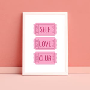 Trendy Retro Pink Ticket Poster, Self Love, Y2K, Dorm Room Decor, Printable, Digital Download, Preppy Wall Art, Home Decor, Aesthetic Decor