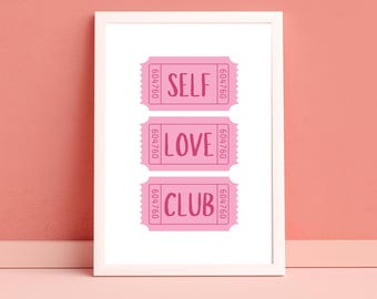 Trendy Retro Pink Ticket Poster, Self Love, Y2K, Dorm Room Decor, Printable, Digital Download, Preppy Wall Art, Home Decor, Aesthetic Decor