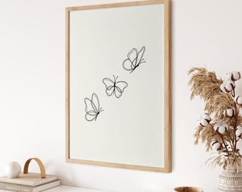 Butterfly Wall Art, Simple, Line Art, Butterflies Poster, Minimalist Art for Living Room, Bedroom, College Dorm Decor, Trendy Print, Elegant