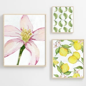 Italian Wall Art Set of 4 | Lemon Wall Art | Kitchen Wall Art | La Dolce Vita Wall Art | Italy Art | Floral Wall Decor | Wall Decor