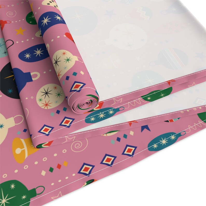 Retro Ornament Pink Table Runner Christmas Table Runner Etsy