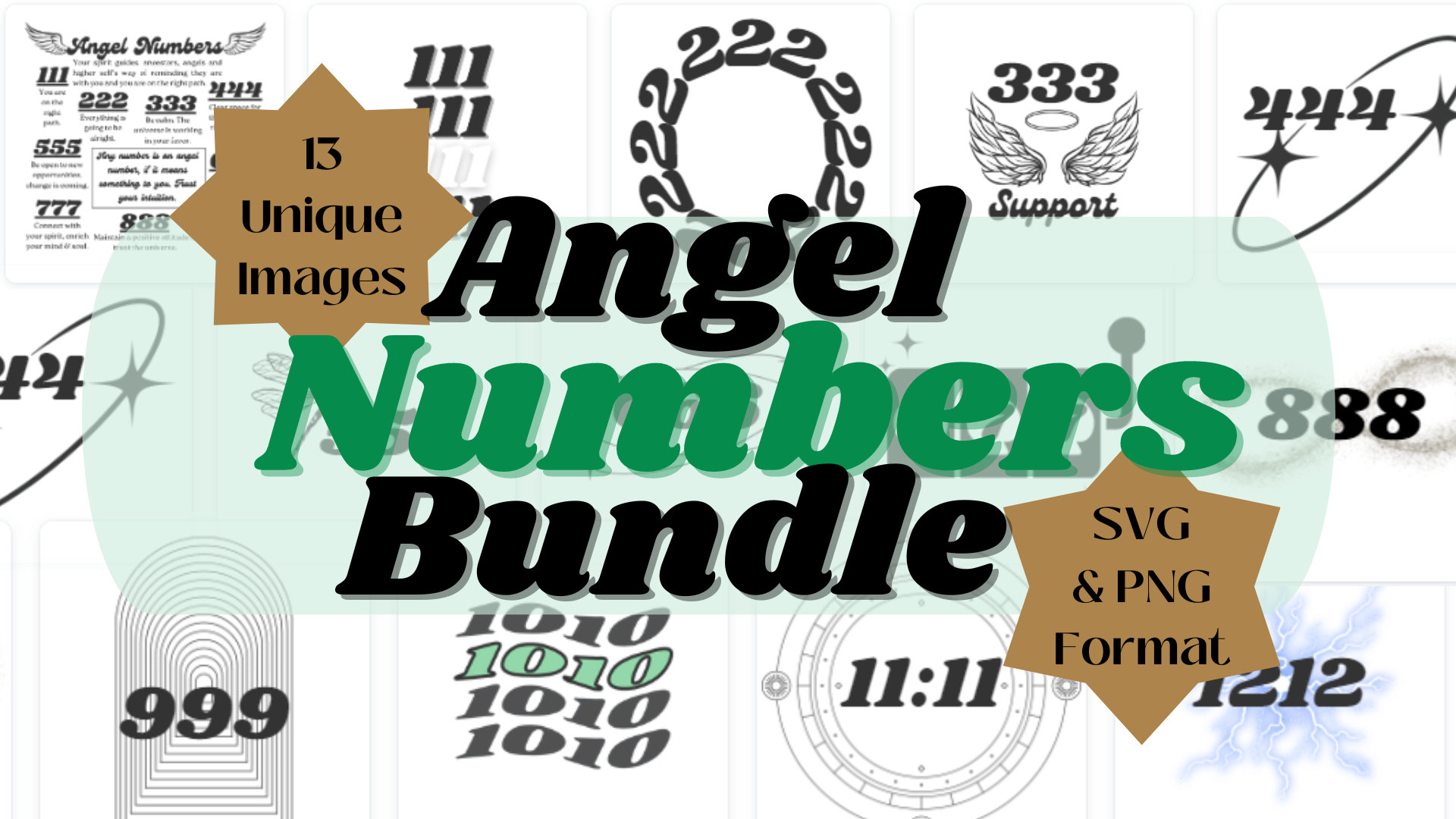 Angel Numbers SVG Print, 111 222 333 444 555 666 777 888 999 1010, 1212 ...