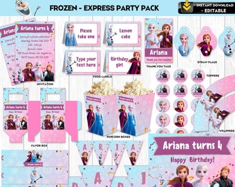 Décorations de fête congelées Frozen Bundle Party Package Anna Elsa Olaf Princess Snow - TÉLÉCHARGEMENT INSTANTANÉ - Texte modifiable