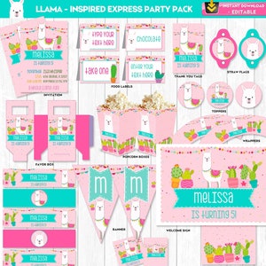Llama Party Decorations Llama Bundle Party Package A Whole Llama Fun Cactus - INSTANT DOWNLOAD - Editable Text