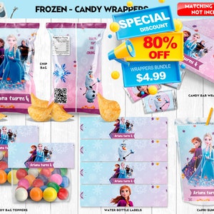 Frozen Chip Bag Frozen Birthday Party Package Anna Elsa Olaf Princess Snow - INSTANT DOWNLOAD - Editable Text image 3