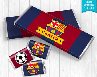 Barcelona Candy Bar Wrappers Festa Compleanno Messi Cristiano Futbol Soccer Neymar - DOWNLOAD immediato - Testo modificabile