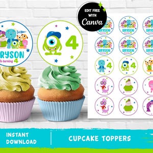 Monsters University Toppers Monsters Cupcake Kids Birthday Boo Monster Inc Monsters Mike Sully - INSTANT DOWNLOAD Editable Text