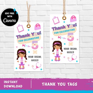 Doc McStuffins Thank You Tag Doc McStuffins Favor Tag Doctor Tags Doc McStuffins Party Girl Birthday - INSTANT DOWNLOAD - Editable Text