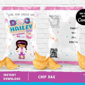 Doc McStuffins Chip Bag Doc McStuffins Potato Chips Doctor Chip Bag Doc McStuffins Party Girl Birthday - INSTANT DOWNLOAD - Editable Text