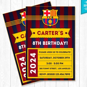 Barcelona Invitation Party Birthday Messi Cristiano Futbol Soccer Neymar - INSTANT DOWNLOAD - Editable Text