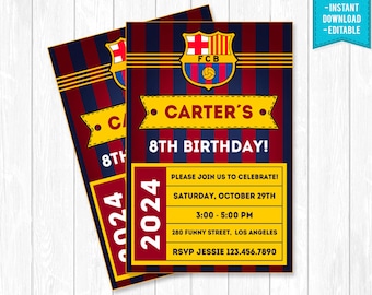 Barcelona Invitation Party Birthday Messi Cristiano Futbol Soccer Neymar - INSTANT DOWNLOAD - Editable Text