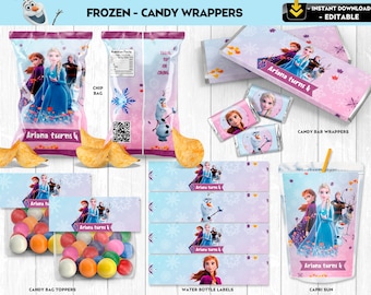 Frozen Wrappers Frozen Bundle Party Package Anna Elsa Olaf Princess Snow - INSTANT DOWNLOAD - Editable Text