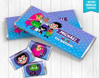 Superheroes Bar Wrapper Superheroes Birthday Superheroes Party - INSTANT DOWNLOAD - Editable Text