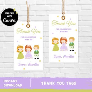 Sofia Princess Thank You Tag Sofia Princess Favor Tag Princess Thank You Tag Royal Party Sofia The First - INSTANT DOWNLOAD Editable Text
