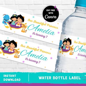 Jasmine Water Bottle Label Jasmine Capri Sun Princess Water Label Jasmine Decoration Girls Aladdin - INSTANT DOWNLOAD - Editable Text