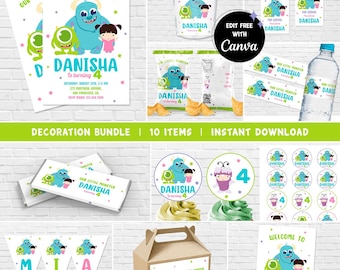 Monsters Party Decorations Monsters Bundle Kids Birthday Boo Monster Inc Monsters University Mike Sully - INSTANT DOWNLOAD Editable Text