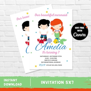 Invitation La Petite Sirène Invitation La Petite Sirène Invitation Ariel Invitation Princesse Fête d'enfants - TÉLÉCHARGEMENT INSTANTANÉ Texte modifiable