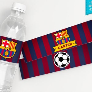 Barcelona Water Bottle Label Party Birthday Messi Cristiano Futbol Soccer Neymar - INSTANT DOWNLOAD - Editable Text