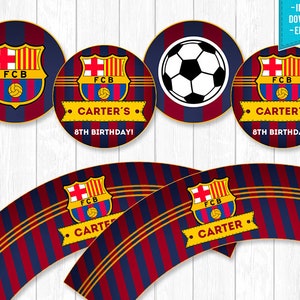 Barcelona Cupcake Toppers Party Birthday Messi Cristiano Futbol Soccer Neymar - INSTANT DOWNLOAD - Editable Text