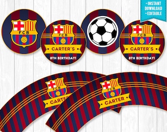 Barcelona Cupcake Toppers Party Birthday Messi Cristiano Futbol Soccer Neymar - INSTANT DOWNLOAD - Editable Text