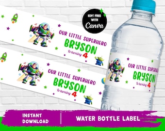 Buzz Lightyear Water Bottle Label Buzz Lightyear Juice Label Toy Story Water Label Woody Toys Kids Party - INSTANT DOWNLOAD - Editable Text