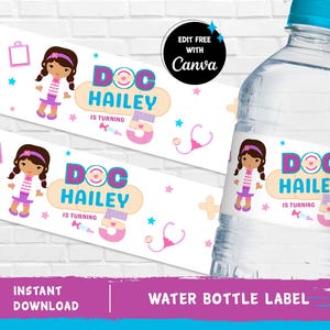 Doc McStuffins Water Bottle Label Doc McStuffins Juice Label Doctor Label Doc McStuffins Party Girl Birthday INSTANT DOWNLOAD Editable Text