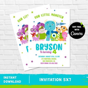 Monsters University Invitation Monsters Invite Kids Birthday Boo Monster Inc Monsters Mike Sully - INSTANT DOWNLOAD Editable Text