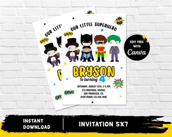 Superhero Invitation Superhero Invite Superhero Decoration Boy Party Superhero Birthday Superhero Party - INSTANT DOWNLOAD - Editable Text