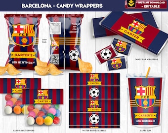 Candy Wrappers Barcelona Party Birthday Bundle Chip Bag Capri Sun Messi Cristiano Futbol Soccer Neymar - INSTANT DOWNLOAD - Editable Text