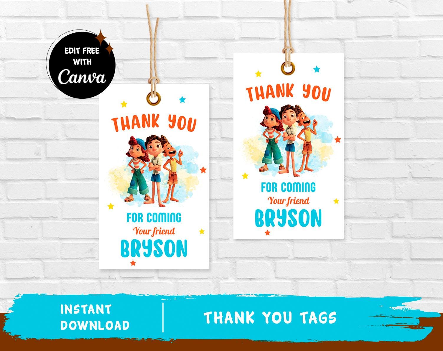 Luca Thank You Tag Luca Favor Tag Luca Party Luca Decoration Kids Birthday - INSTANT DOWNLOAD - Editable Text