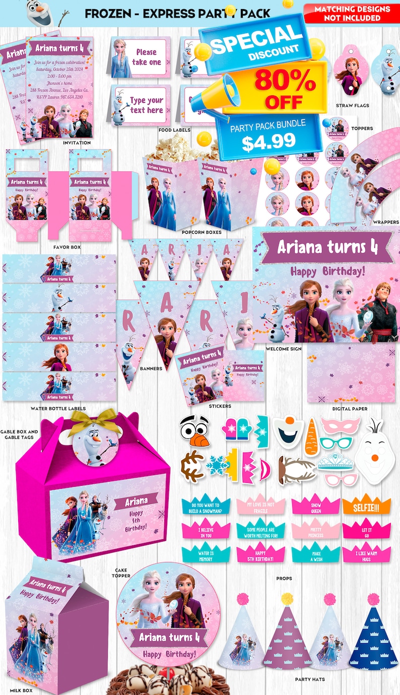 Frozen Chip Bag Frozen Birthday Party Package Anna Elsa Olaf Princess Snow - INSTANT DOWNLOAD - Editable Text image 2
