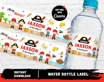 Pirate Water Bottle Label Pirate Juice Label Pirate Decoration Ahoy Mateys Pirate Boys Pirate Birthday - INSTANT DOWNLOAD Editable Text